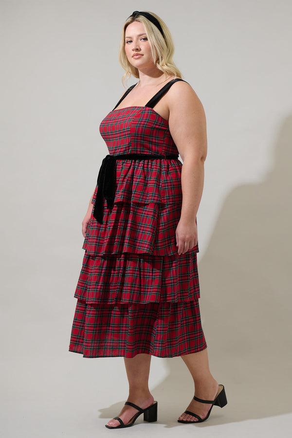 Sugarlips Arvada Plaid Mari Tiered Midi Dress Curve