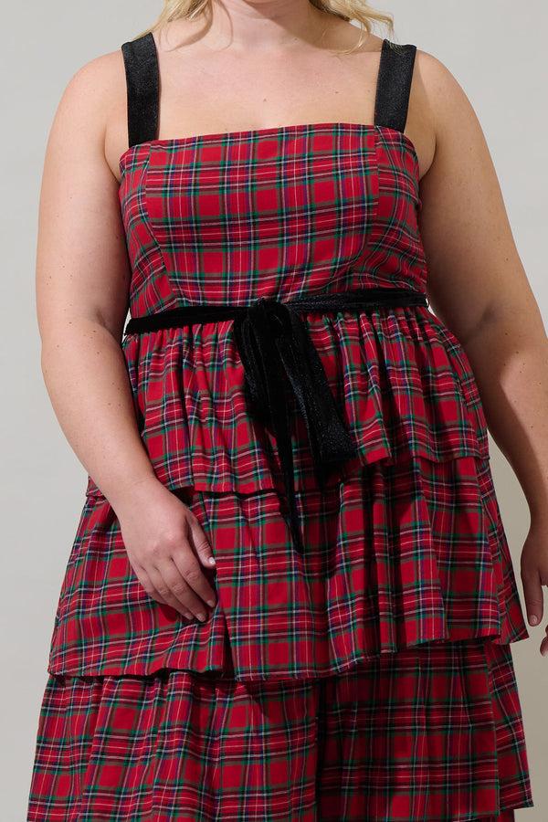 Sugarlips Arvada Plaid Mari Tiered Midi Dress Curve