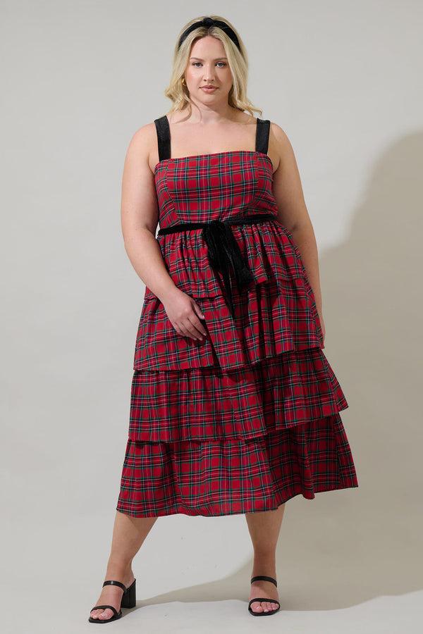 sugarlips Arvada Plaid Mari Tiered Midi Dress Curve