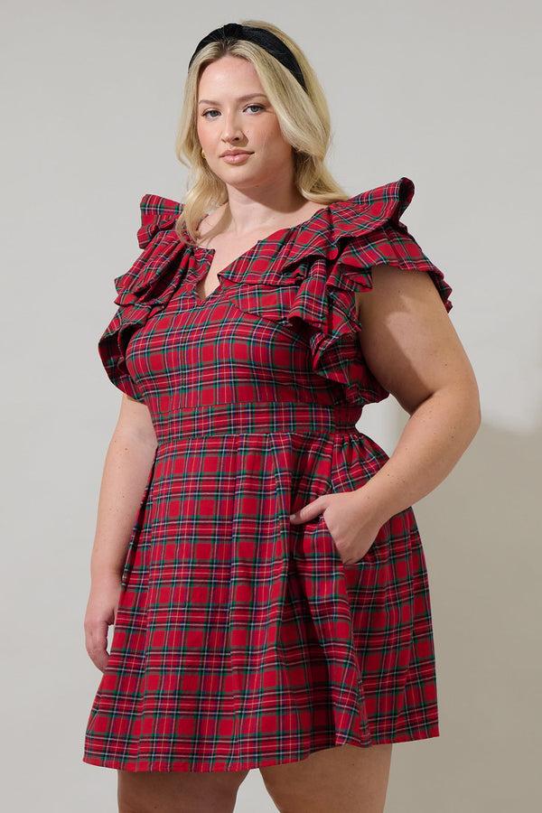 Sugarlips Arvada Plaid Wilma Ruffle Mini Dress Curve