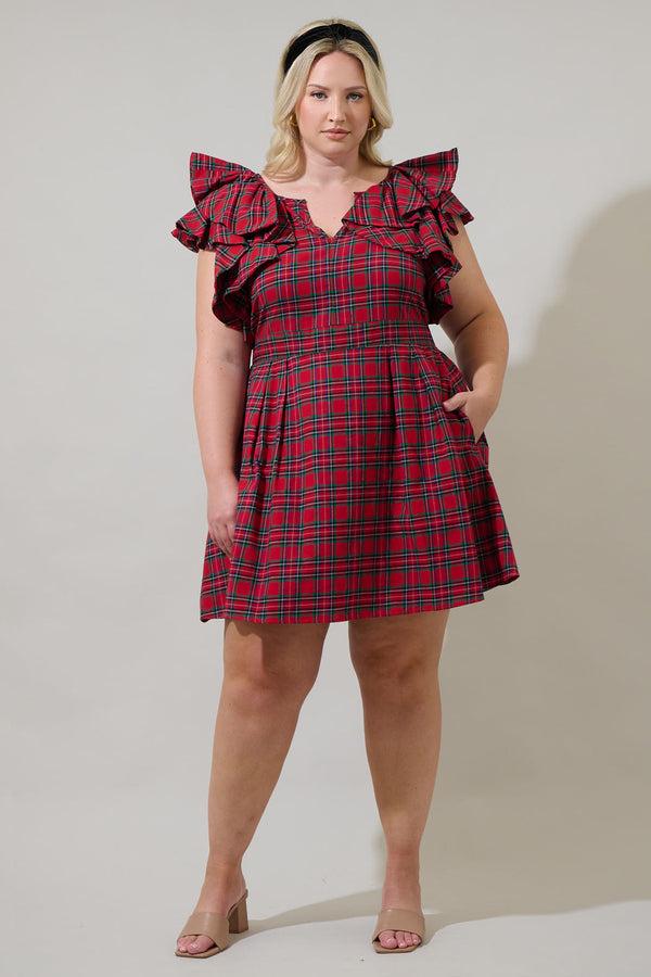 Sugarlips Arvada Plaid Wilma Ruffle Mini Dress Curve