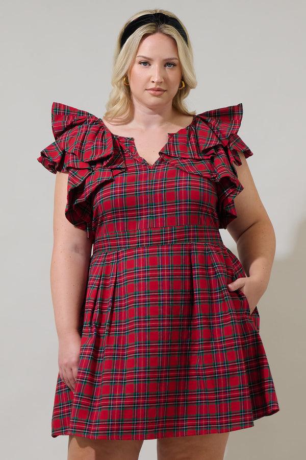 sugarlips Arvada Plaid Wilma Ruffle Mini Dress Curve
