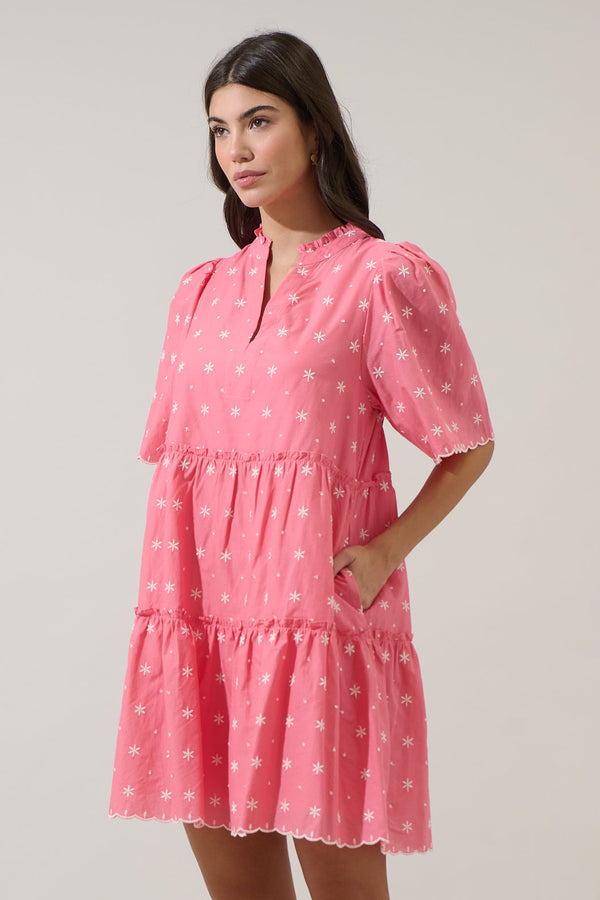 Sugarlips Asbury Embroidered Dixie Split Neck Shift Dress