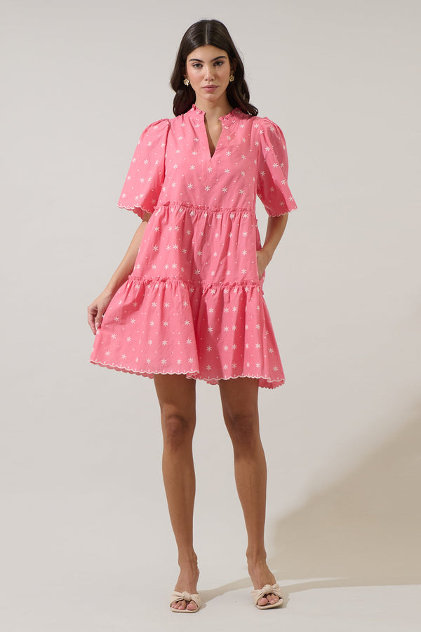 Sugarlips Asbury Embroidered Dixie Split Neck Shift Dress