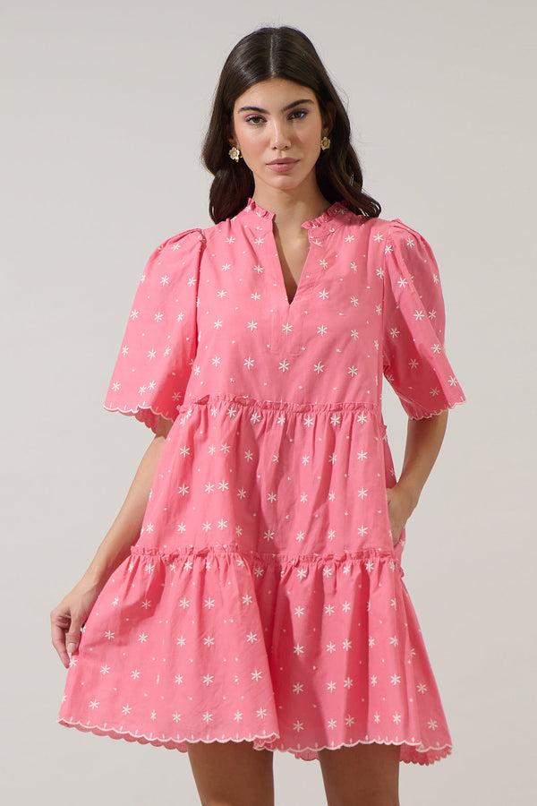 sugarlips Asbury Embroidered Dixie Split Neck Shift Dress