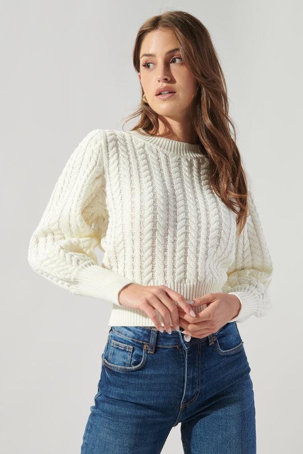 Sugarlips Ashtyn Cable Knit Balloon Sleeve Crop Sweater