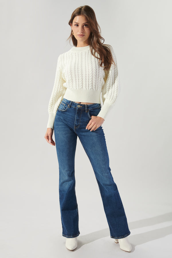 Sugarlips Ashtyn Cable Knit Balloon Sleeve Crop Sweater