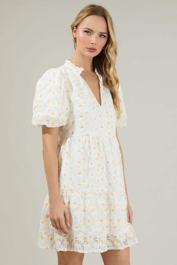 Sugarlips Aster Sunflower Floral Jacey Babydoll Eyelet Mini Dress