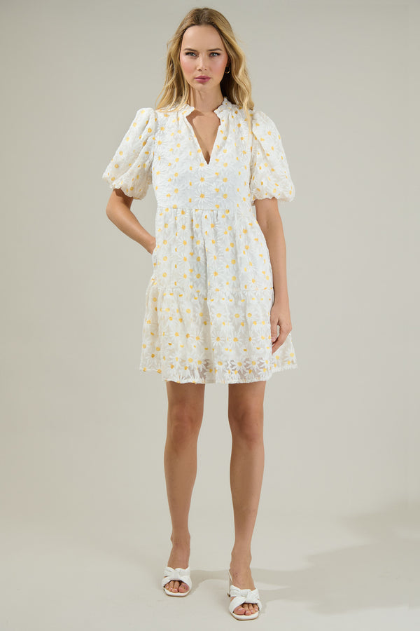 Sugarlips Aster Sunflower Floral Jacey Babydoll Eyelet Mini Dress