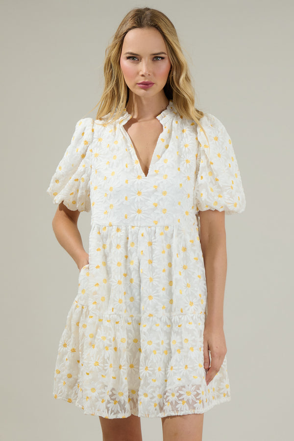 sugarlips Aster Sunflower Floral Jacey Babydoll Eyelet Mini Dress