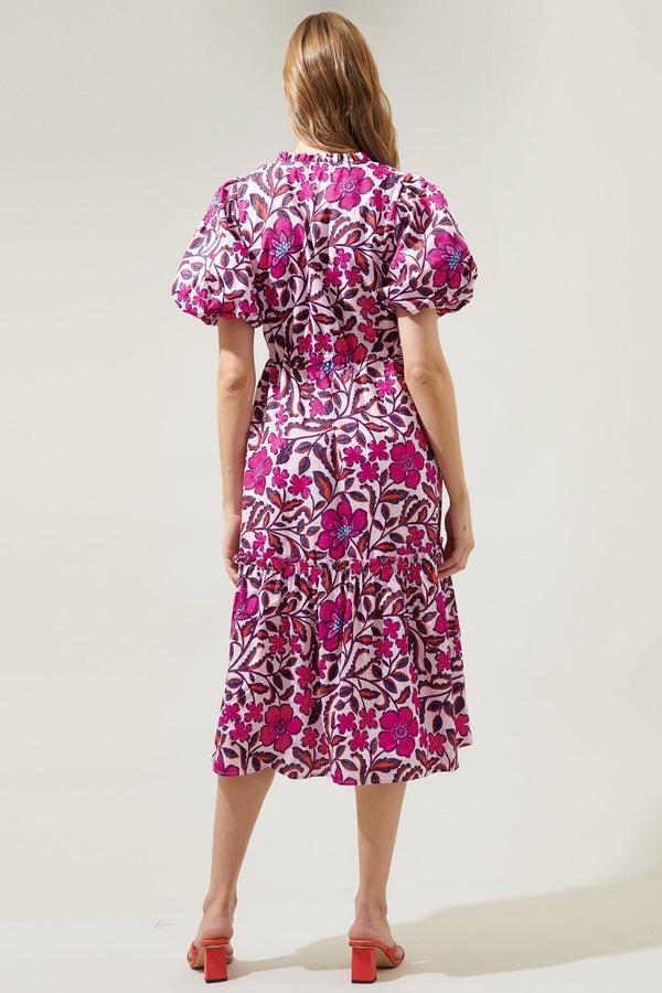 Sugarlips Aubrey Floral Ginny Bubble Sleeve Midi Dress