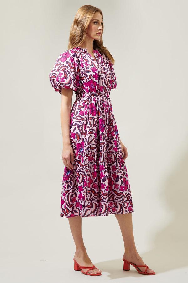 Sugarlips Aubrey Floral Ginny Bubble Sleeve Midi Dress