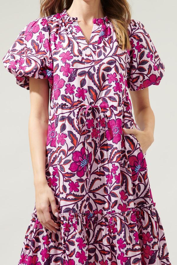 Sugarlips Aubrey Floral Ginny Bubble Sleeve Midi Dress