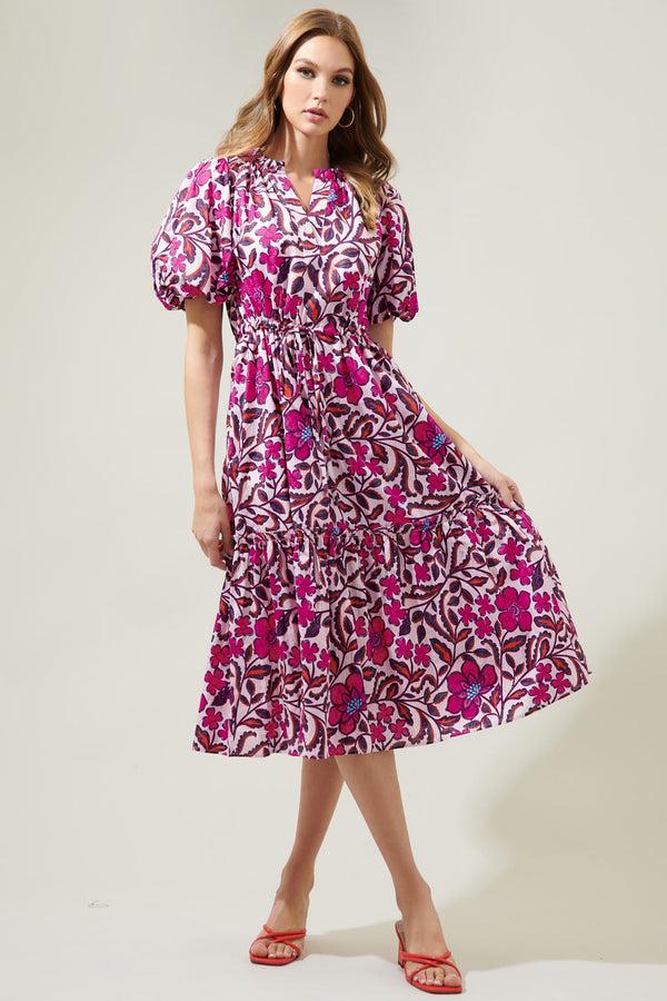 sugarlips Aubrey Floral Ginny Bubble Sleeve Midi Dress