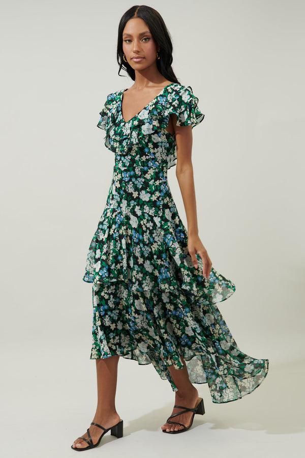 Sugarlips Aulani Floral Ruffle Tiered Sinclair Midi Dress
