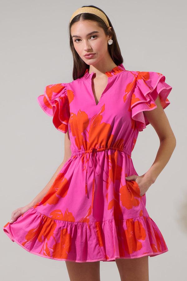 Sugarlips Aurea Floral Alina Ruffle Shift Mini Dress