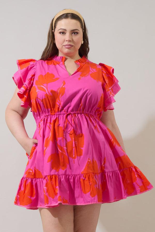 sugarlips Aurea Floral Alina Ruffle Shift Mini Dress Curve