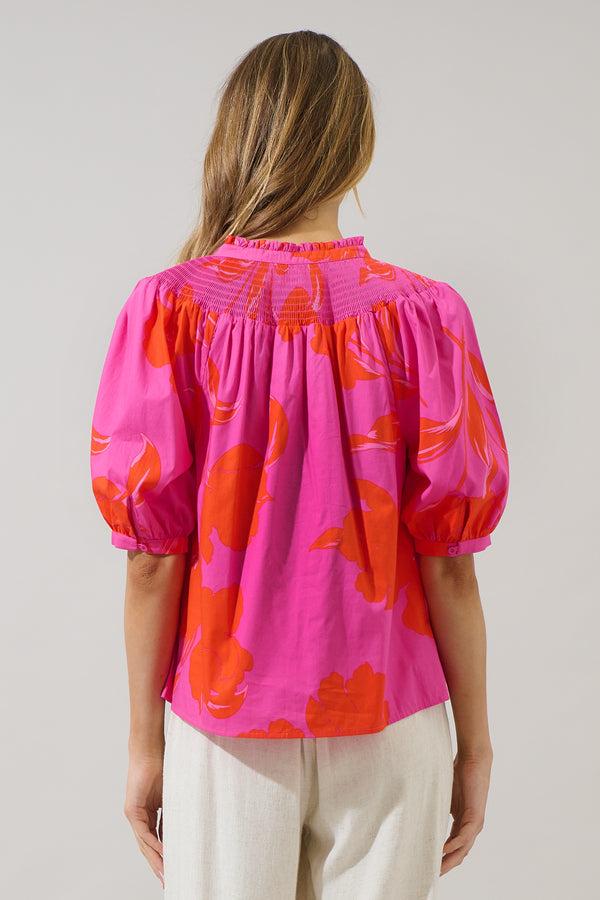 Sugarlips Aurea Floral Blossom Smocked Mock Neck Top