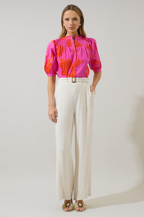 Sugarlips Aurea Floral Blossom Smocked Mock Neck Top