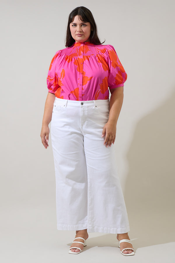 Sugarlips Aurea Floral Blossom Smocked Mock Neck Top Curve