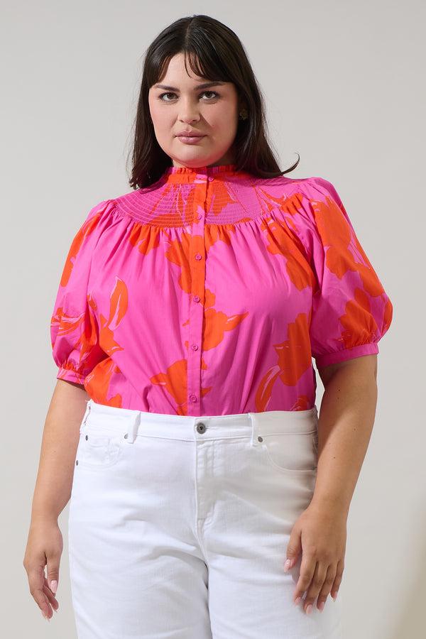 sugarlips Aurea Floral Blossom Smocked Mock Neck Top Curve