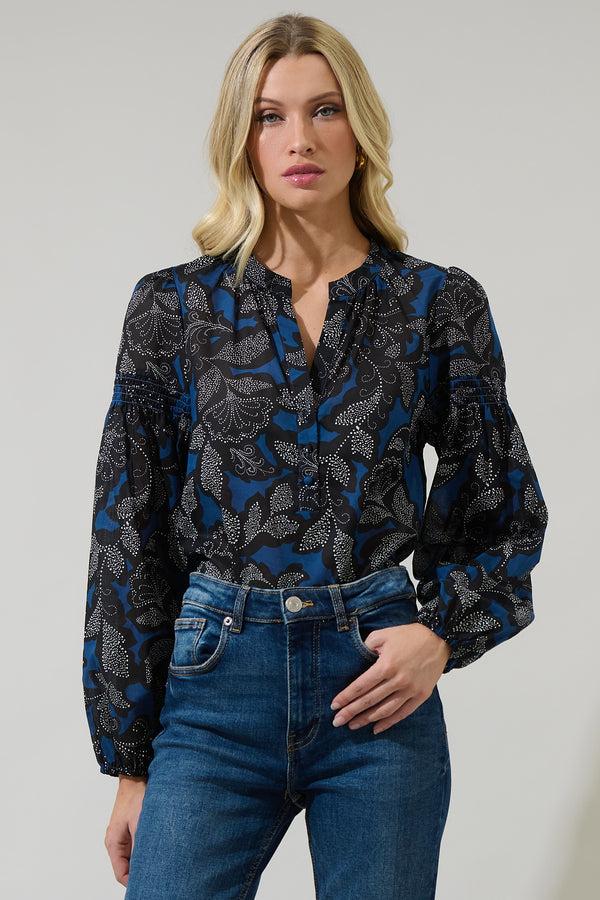 sugarlips Aurina Floral Jamille Split Neck Poplin Top
