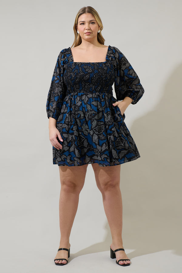 Sugarlips Aurina Floral Niko Smocked Mini Dress Curve