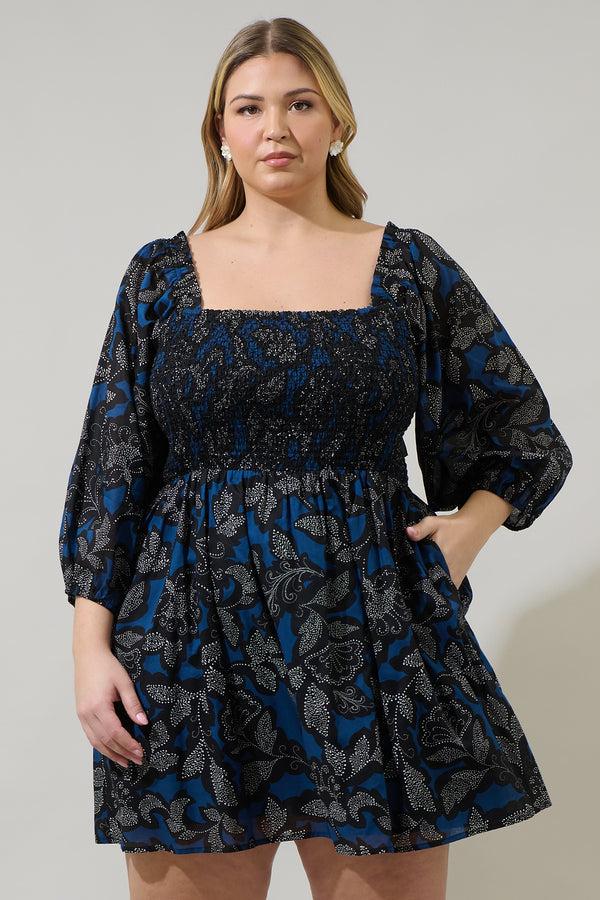 sugarlips Aurina Floral Niko Smocked Mini Dress Curve