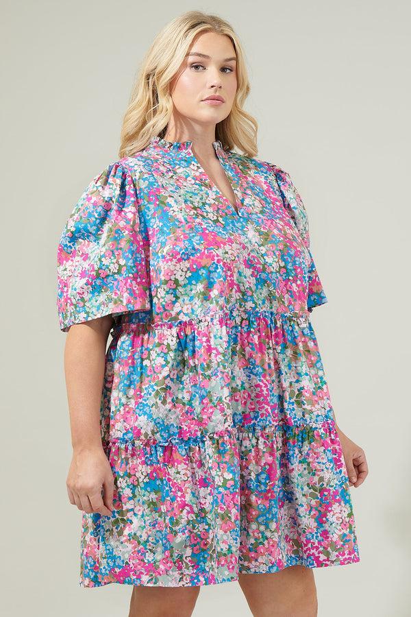 Sugarlips Avery Blossom Dixie Split Neck Shift Dress Curve