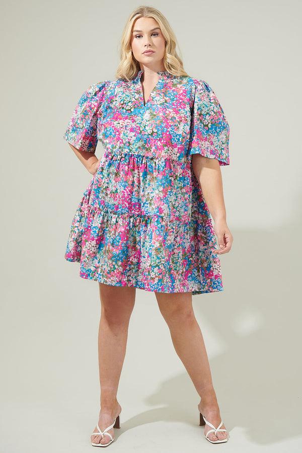 Sugarlips Avery Blossom Dixie Split Neck Shift Dress Curve