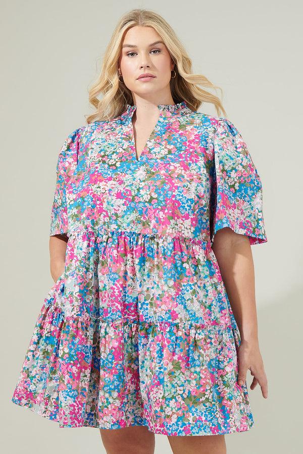 sugarlips Avery Blossom Dixie Split Neck Shift Dress Curve