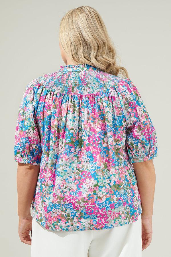 Sugarlips Avery Blossom Smocked Mock Neck Top Curve