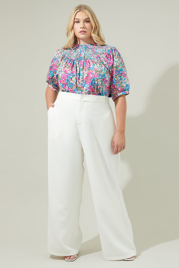 Sugarlips Avery Blossom Smocked Mock Neck Top Curve
