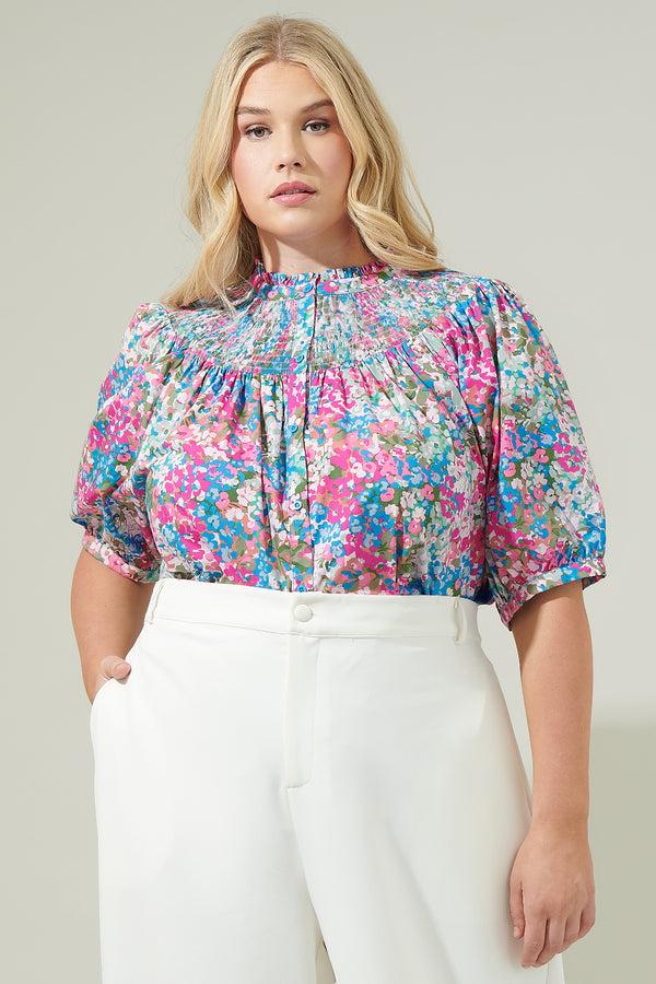 sugarlips Avery Blossom Smocked Mock Neck Top Curve