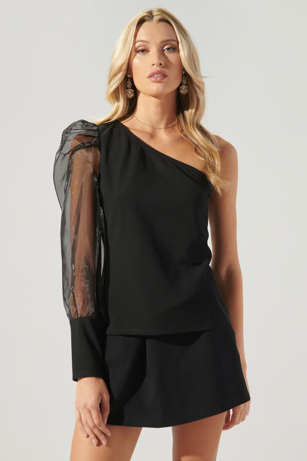 Sugarlips Azrael Organza One Shoulder Puff Sleeve Top