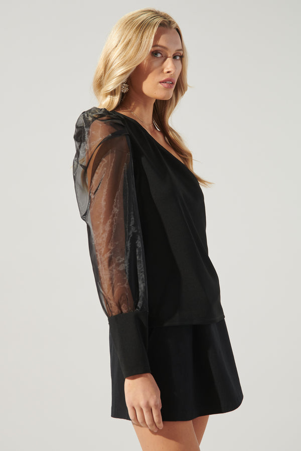 Sugarlips Azrael Organza One Shoulder Puff Sleeve Top