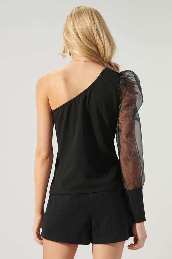 Sugarlips Azrael Organza One Shoulder Puff Sleeve Top