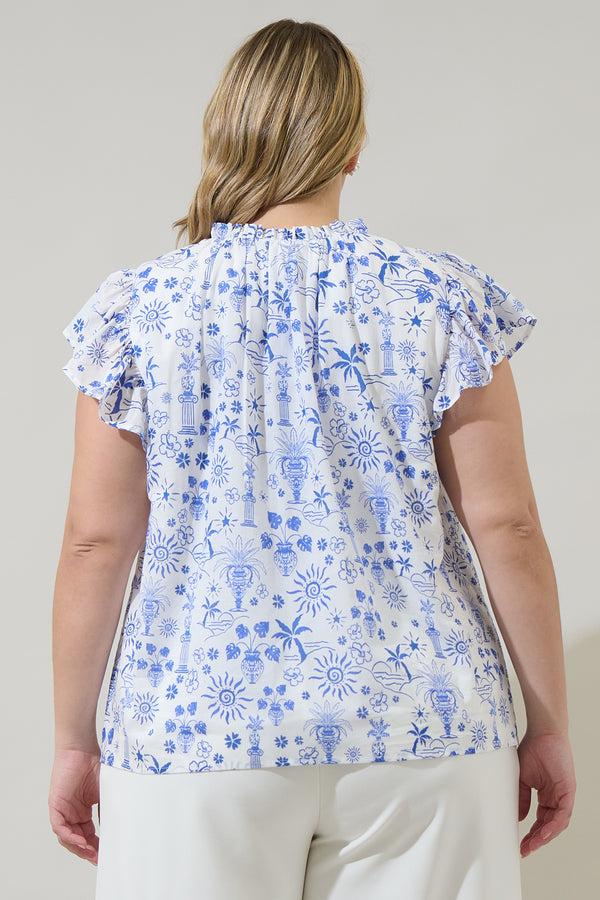 Sugarlips Azul Tropics Deniza Split Neck Ruffle Top Curve
