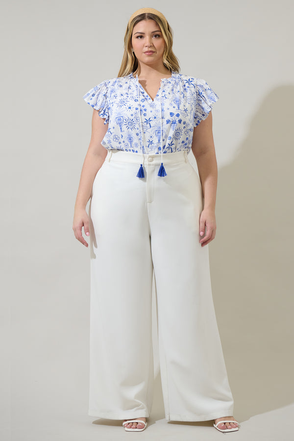 Sugarlips Azul Tropics Deniza Split Neck Ruffle Top Curve