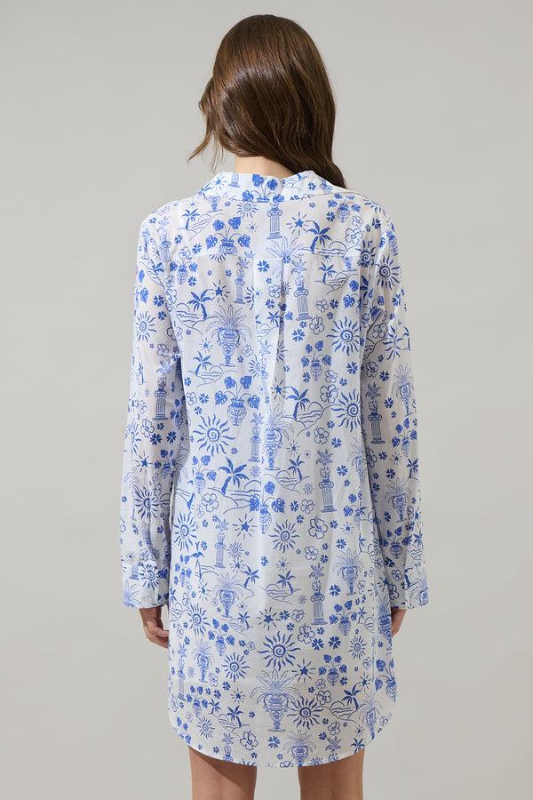 Sugarlips Azul Tropics Luba Oversized Shirt Mini Dress