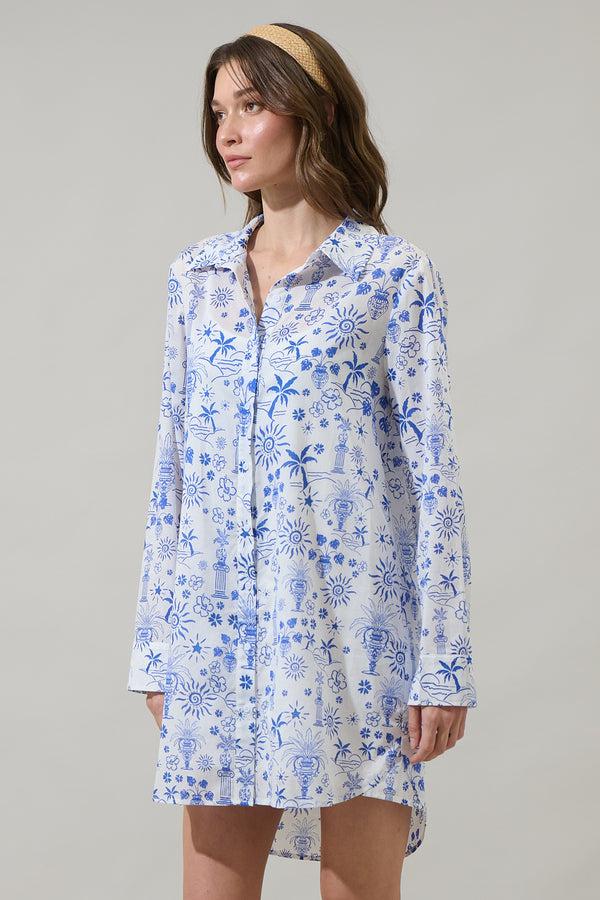 Sugarlips Azul Tropics Luba Oversized Shirt Mini Dress