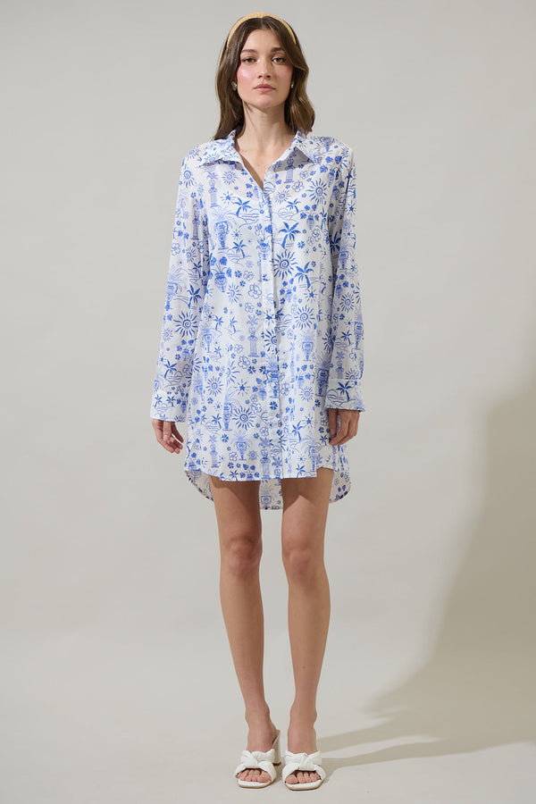 Sugarlips Azul Tropics Luba Oversized Shirt Mini Dress
