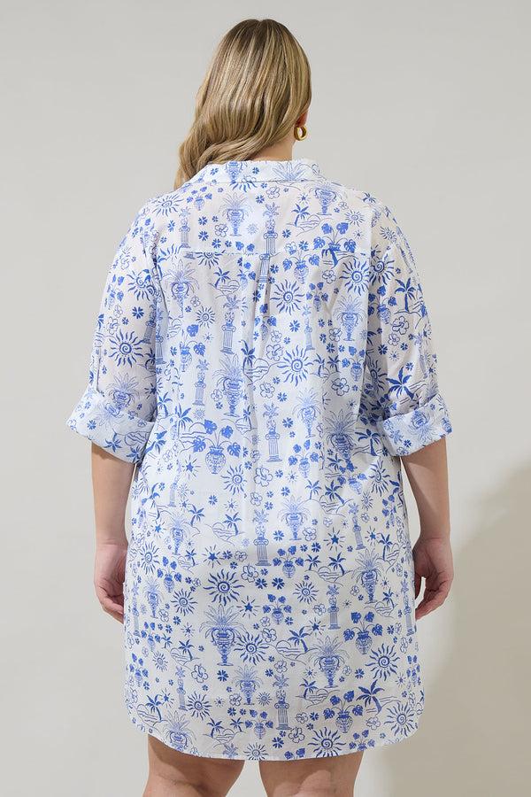 Sugarlips Azul Tropics Luba Oversized Shirt Mini Dress Curve