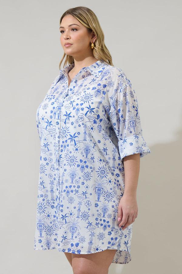 Sugarlips Azul Tropics Luba Oversized Shirt Mini Dress Curve