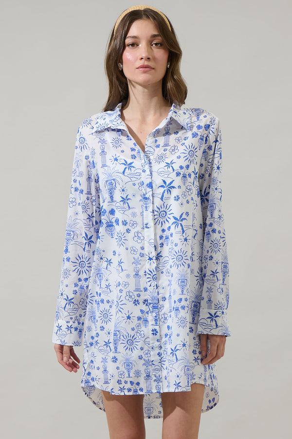 sugarlips Azul Tropics Luba Oversized Shirt Mini Dress