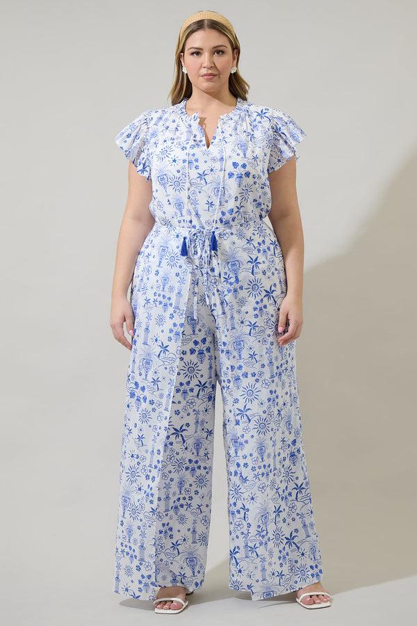 Sugarlips Azul Tropics Nature High Waist Wrap Pants Curve