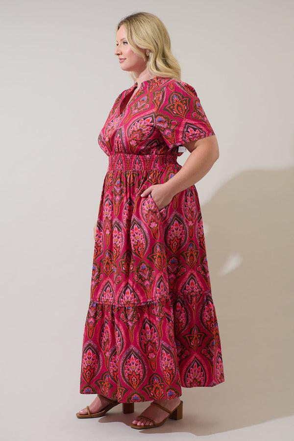 Sugarlips Azura Paisley Belraj Poplin Maxi Dress Curve