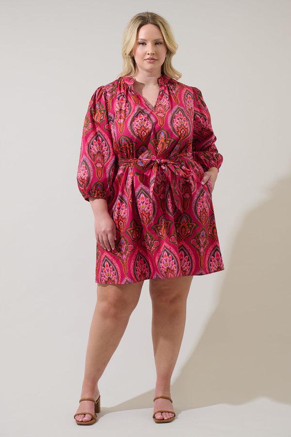 Sugarlips Azura Paisley Eira Poplin Mini Dress Curve