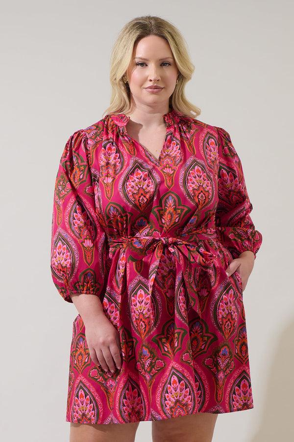 sugarlips Azura Paisley Eira Poplin Mini Dress Curve