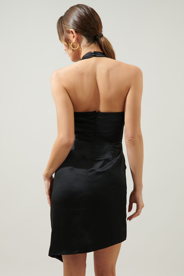 Sugarlips Bachata Satin Asymmetrical Hatler Mini Dress
